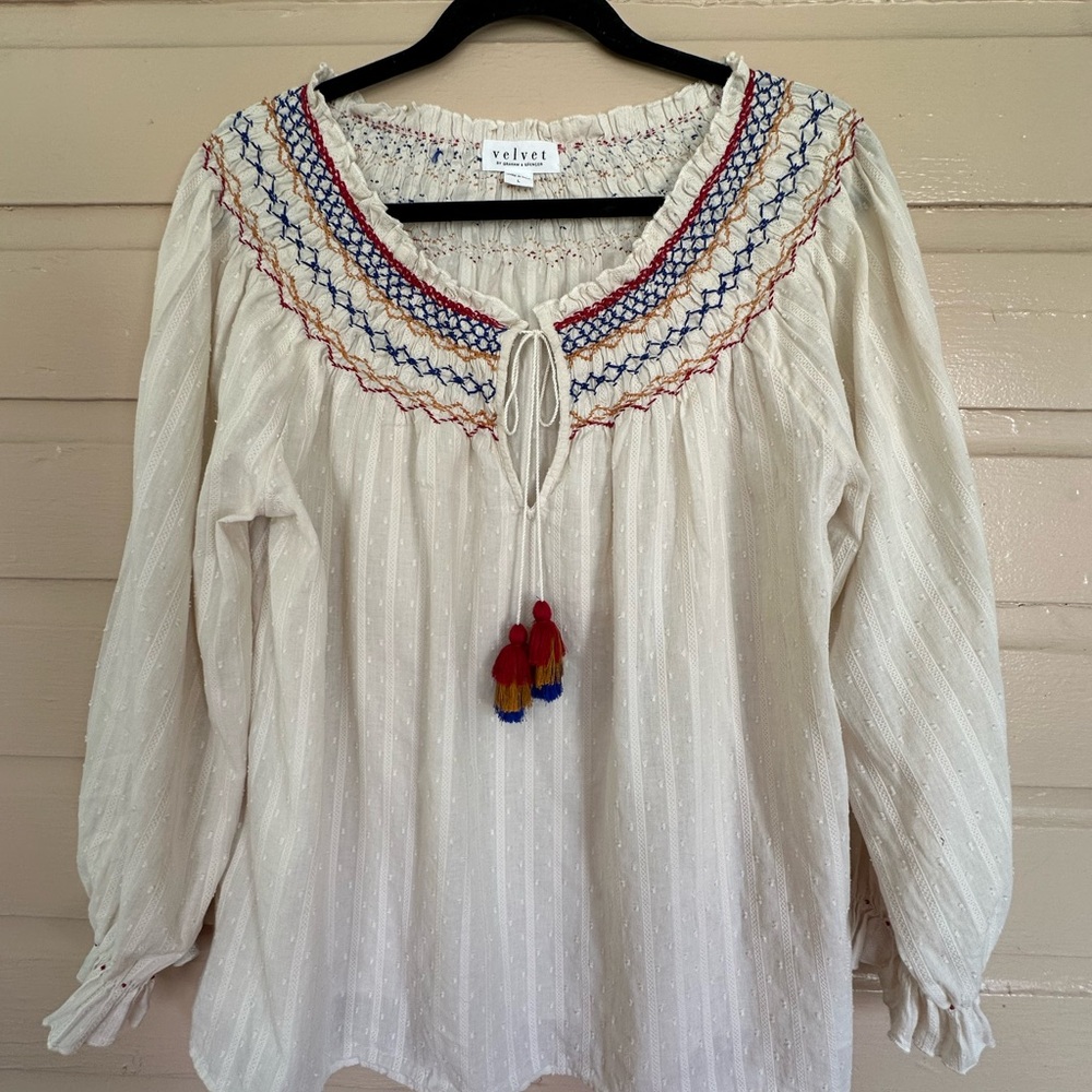 Velvet Women's Cream Embroidered Top